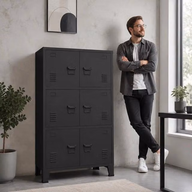 Industrial Storage Cabinet, Black, 75x40x115 Cm, Metal