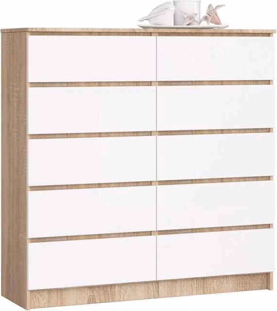 Cassettiera AKORD K120 Sonoma Quercia 120 cm 10 cassetti inserto frontale Bianco 120x40x121 cm