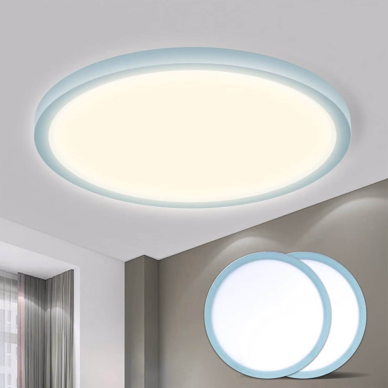 LQWELL® Plafona LED, IP44 resistente agli spruzzi d'acqua, lampada da bagno rotonda e piatta, 18W, 4000K, 1600LM, 220 × 24 mm [Classe energetica E]