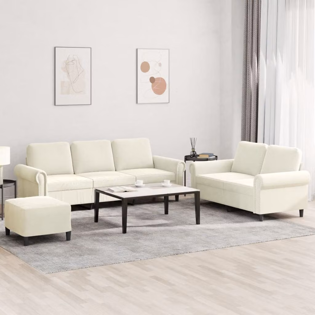 Maison Exclusive - Set divano a 3 pezzi con cuscini in velluto color crema