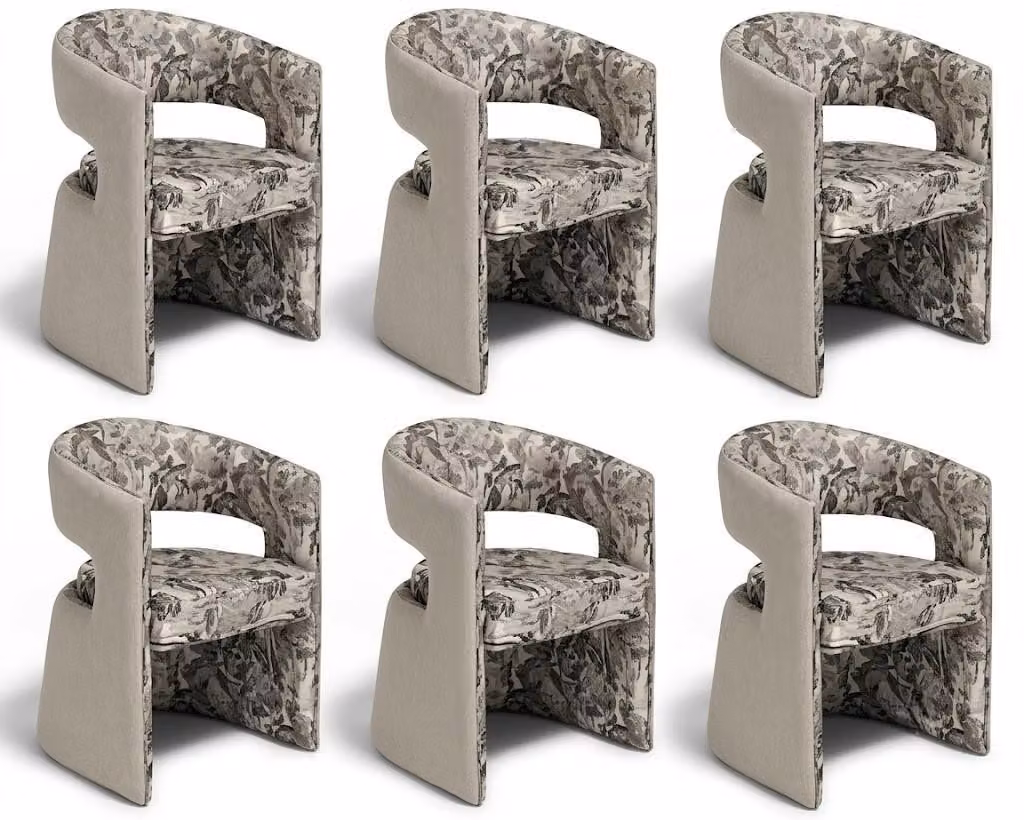 Set di sedie dal design moderno, colore grigio, rivestimento in tessuto con motivo floreale, confortevoli, stabili ed eleganti