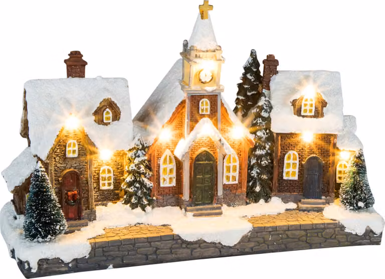 Scena natalizia LED 26 cm - 9 LED - Decorazione città invernale illuminata di bianco caldo
