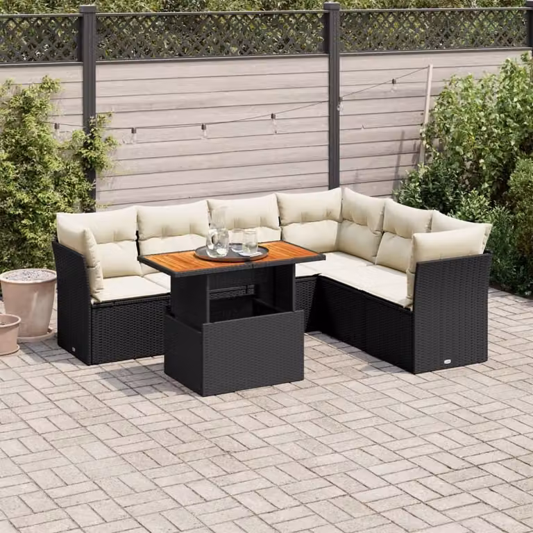 Maison Exclusive - Set Divani da Giardino con Cuscini 7pz Nero Polyrattan