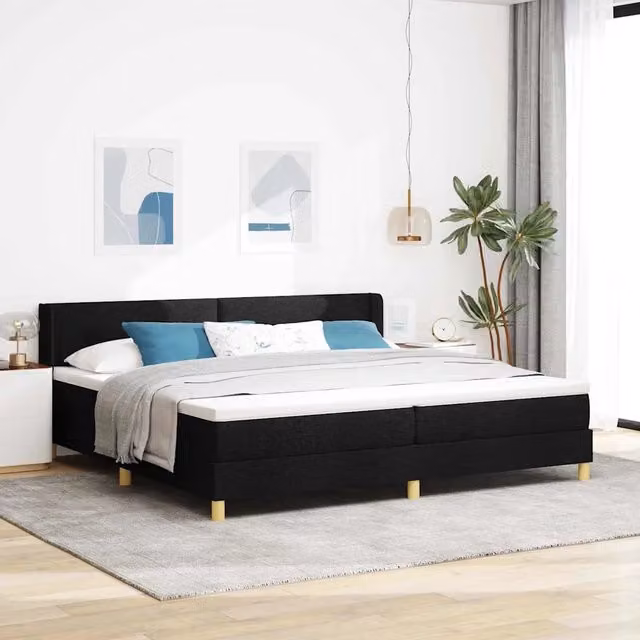 Letto a molle moderno vidaXL con testiera in tessuto nero L: 200 cm, P: 200 cm, H: 88 cm – 1