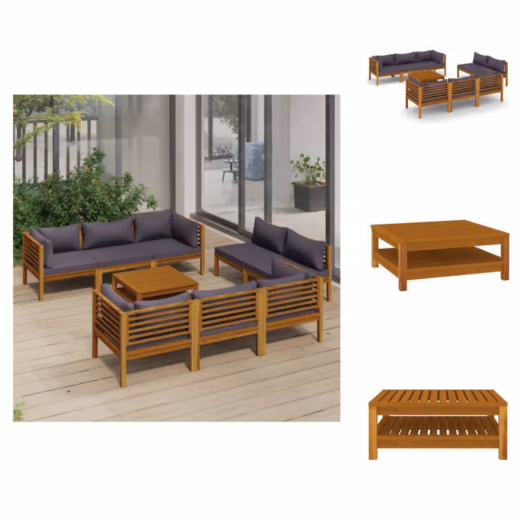 vidaXL set da salotto da giardino 9 pezzi con cuscini in legno massiccio di acacia - Set di mobili da giardino