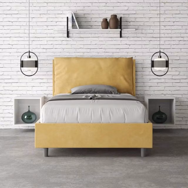 Letto imbottito Ityhome in microfibra giallo L: 110 cm, P: 202 cm, H: 125 cm – 1