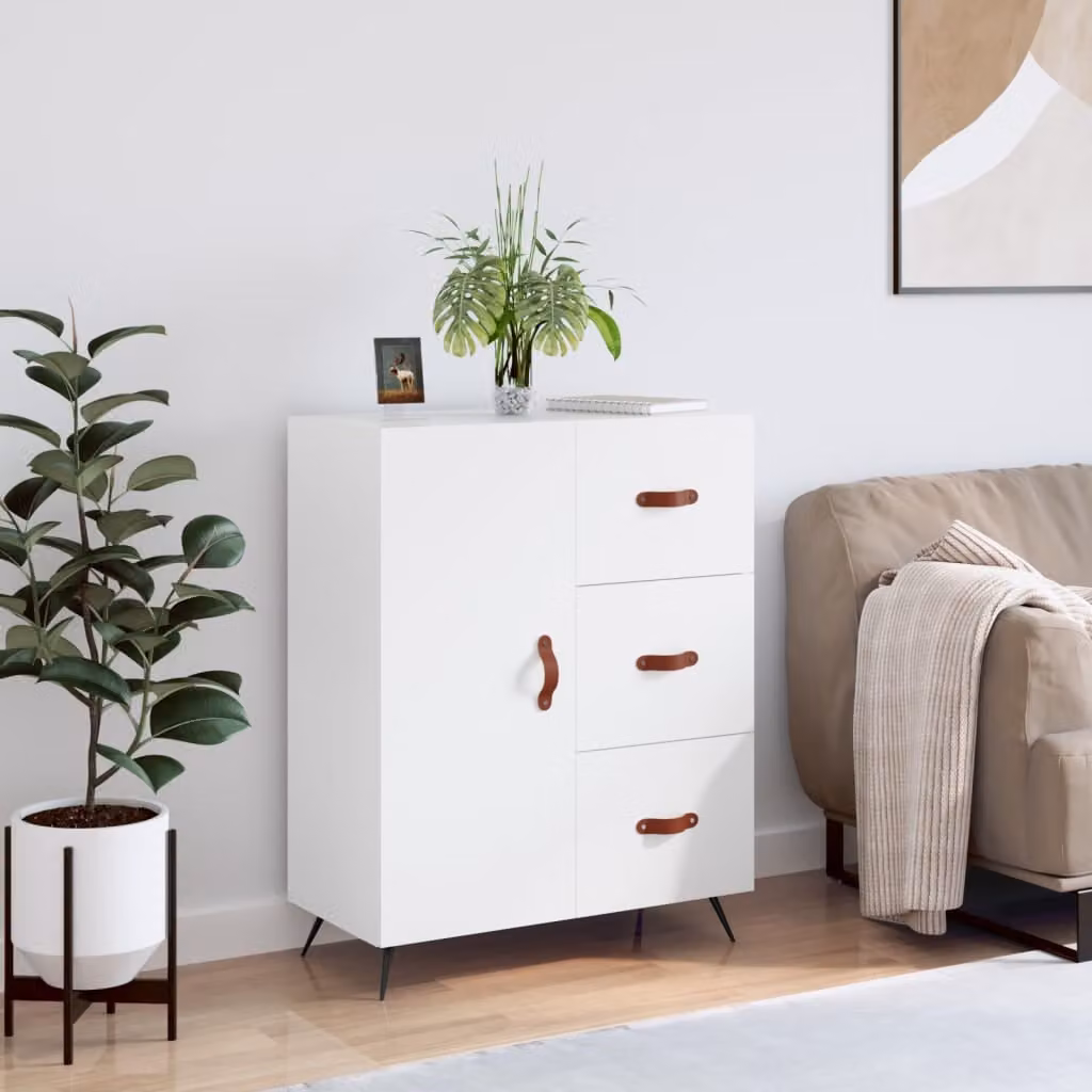 vidaXL Credenza Bianca in Legno Multistrato e MDF, L: 69,5 cm, P: 34 cm, H: 90 cm