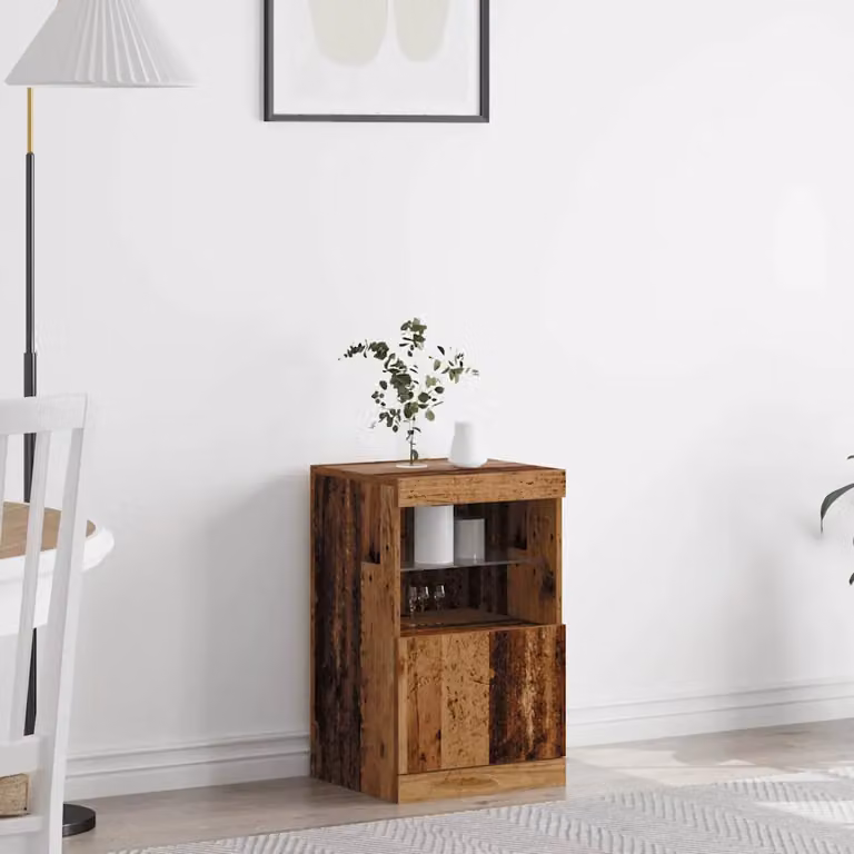 Madia moderna vidaXL con LED in legno vecchio e vetro, colore marrone, L 41 cm x P 37 cm x H 67 cm