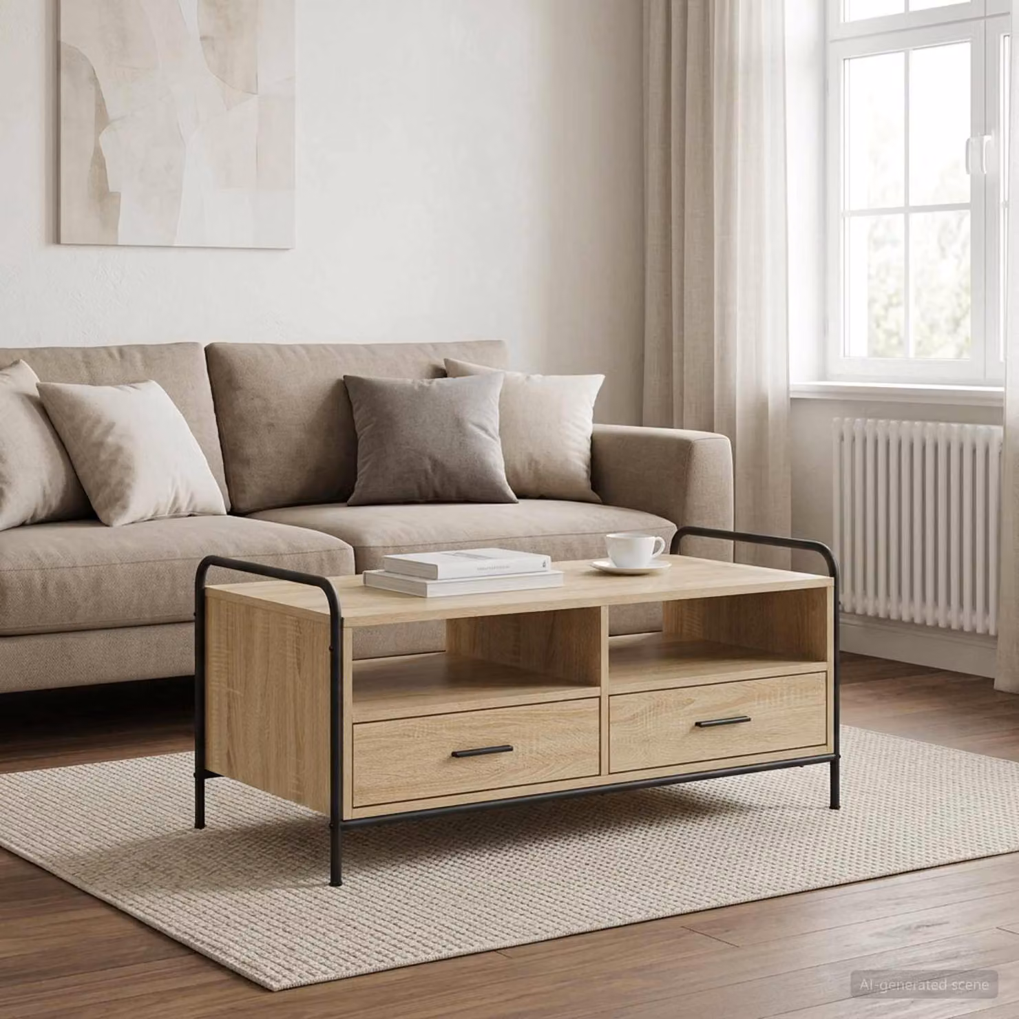 Tavolino da salotto moderno vidaXL in legno e metallo marrone L: 99,5 cm, P: 49 cm, H: 46 cm