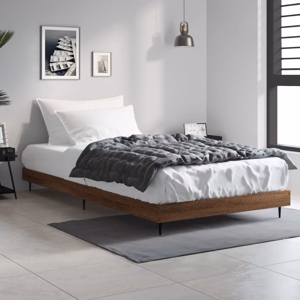 The Living Store Struttura per letto in rovere marrone 100x200 cm materiale a base di legno