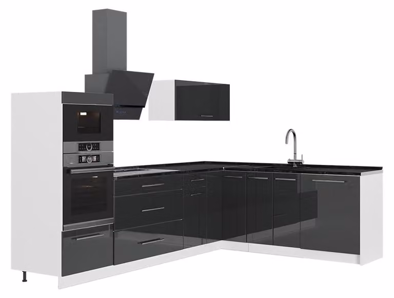 Cucina angolare completa Vicco Fame-Line Antracite lucido/Bianco 287 x 207 cm, PL Antracite, Model 63525