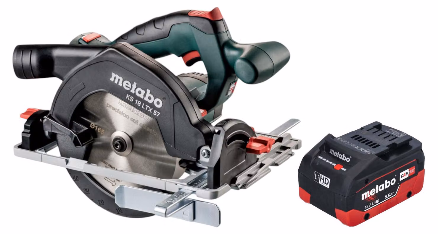 Metabo KS 18 LTX 57 Sega circolare a batteria 18 V 165 mm + 1x batteria LiHD 5,5 Ah - senza caricabatterie