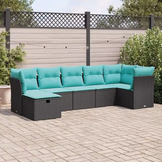 Set Divani da Giardino con Cuscini 7pz Nero Polyrattan 3325303