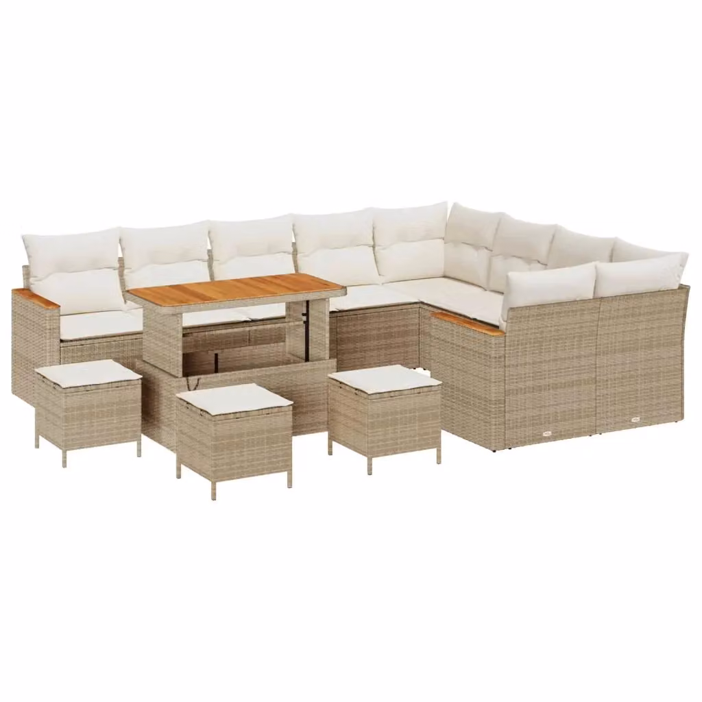 Set Divano da Giardino Moderno vidaXL in Polyrattan Beige con Cuscini e Tavolino da 13 Pezzi – 2