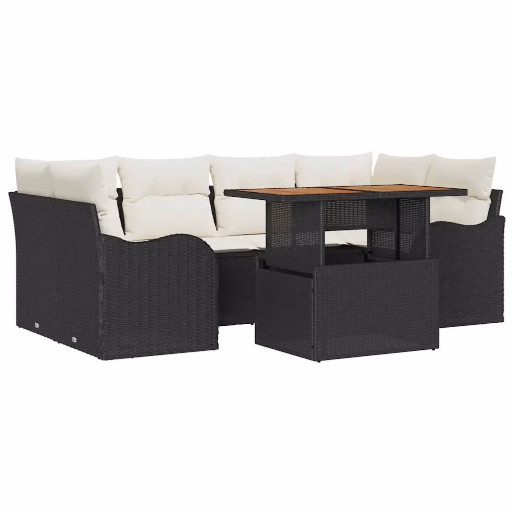 Set Divano da Giardino a L vidaXL 7 Pezzi Nero con Cuscini e Tavolino in Rattan e Metallo – 2