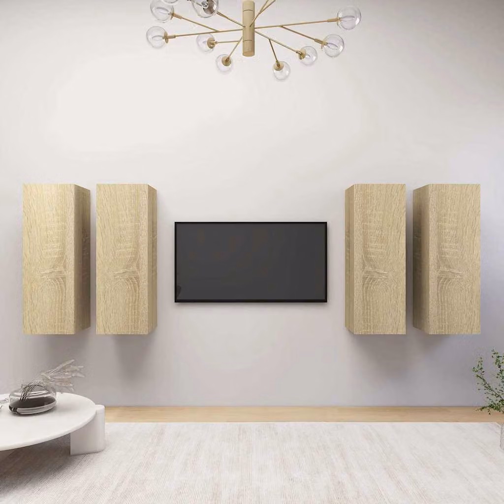 Set di 4 mobili TV vidaXL in legno multistrato color rovere sonoma, L 30,5 cm x P 30 cm x H 90 cm
