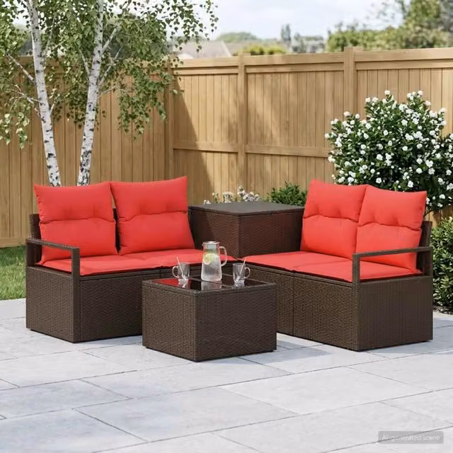 Set di divani 6 pz Marrone e Rosso 55 x 55 x 37 cm 3447241