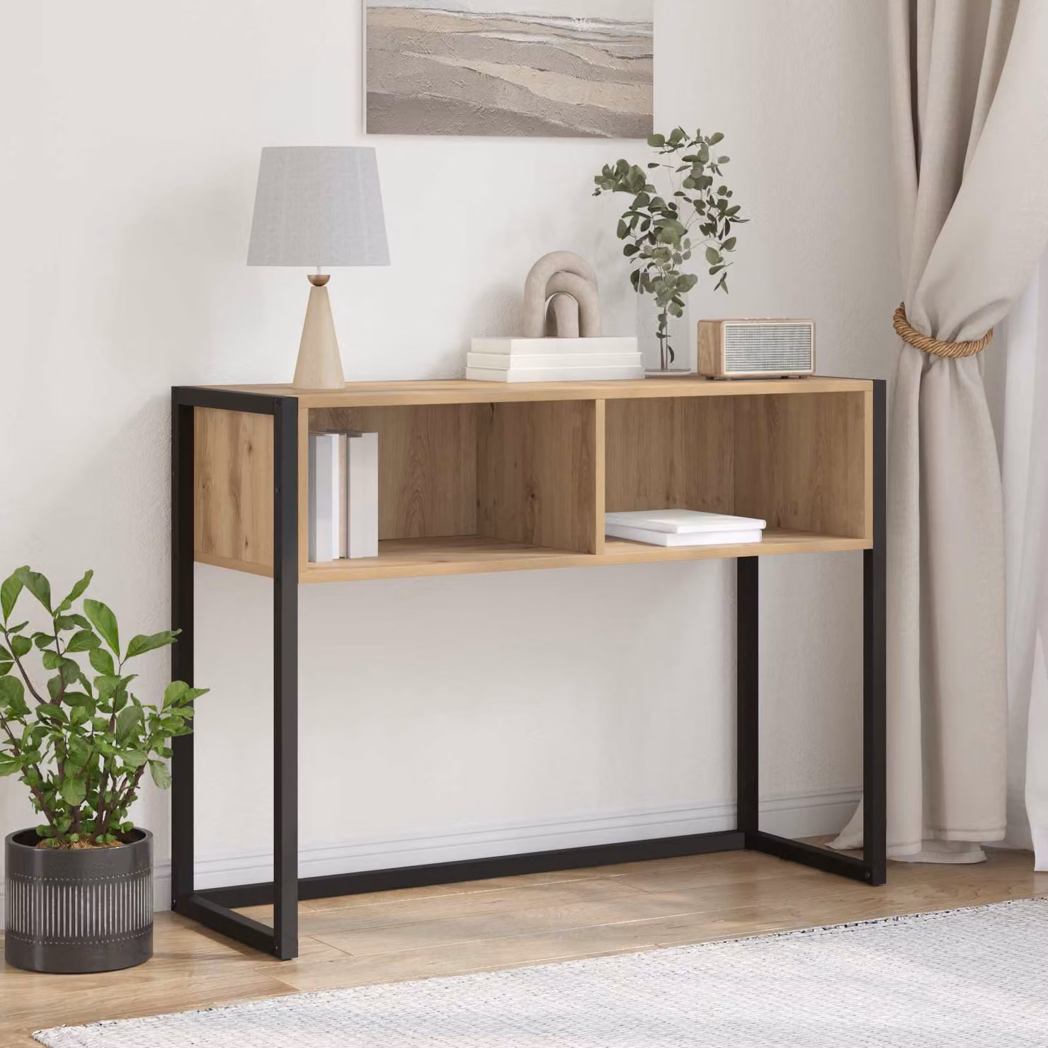 Tavolino stile industriale vidaXL in rovere e metallo, colore marrone, L 100 x P 36 x H 75 cm