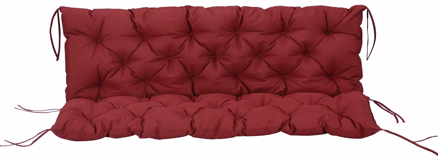Cuscino per divano Moonbite, modello da 3 posti, dimensioni 150x98x8 cm, con cuscino per seduta, schienale imbottito e 6 lacci, imbottitura in schiuma, adatto per panche da giardino e davanzali, realizzato in poliestere, colore rosso