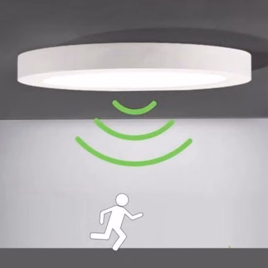 Lampada da soffitto LED bianca per bagno con sensore di movimento e design minimalista rotondo