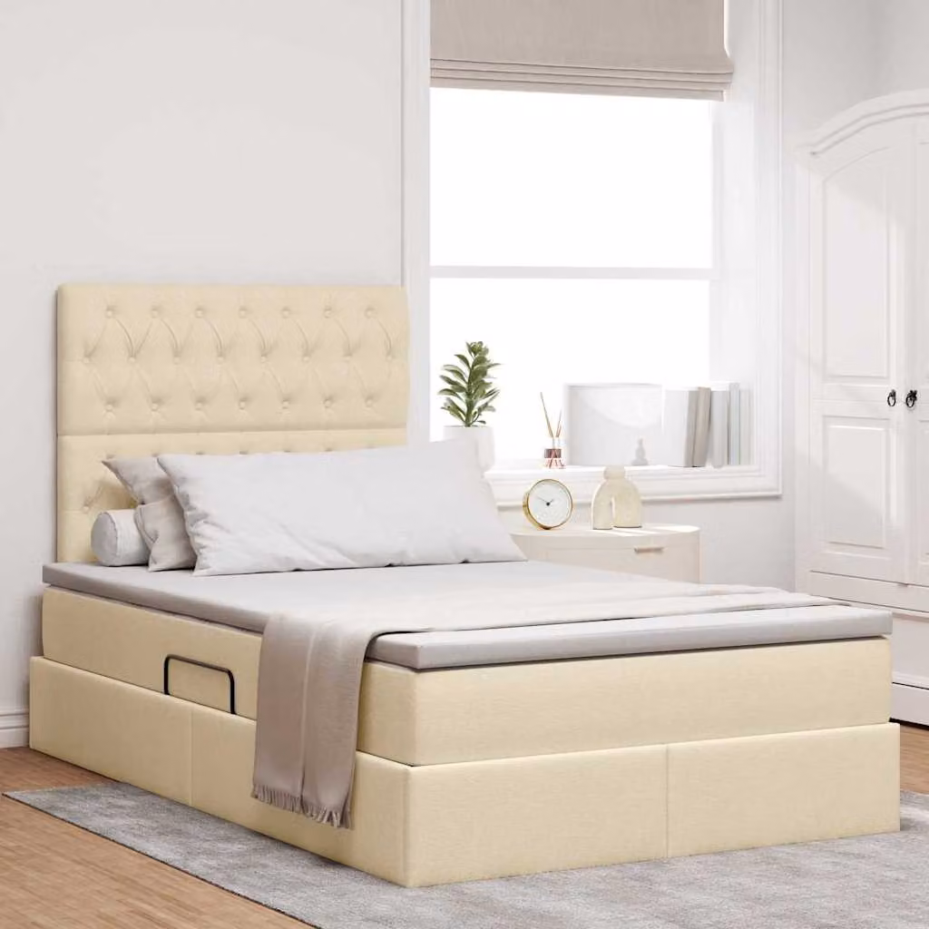 Letto con contenitore e materasso vidaXL in tessuto beige L 120 x P 200 cm – 1