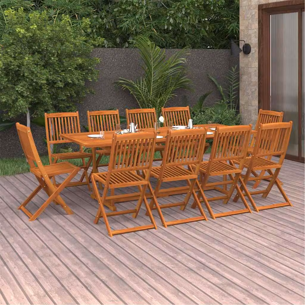 Set da pranzo da giardino vidaXL in legno di acacia massello marrone, 11 pezzi, L: 220 cm, P: 90 cm, H: 75 cm
