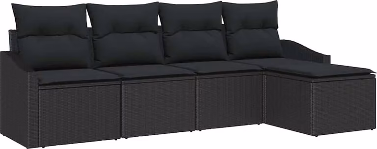 Set di divani con cuscino 5 pcs Nero polyrattan