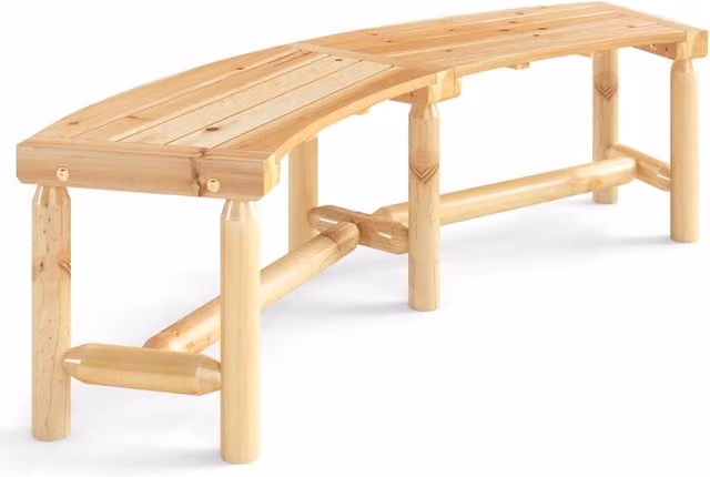 Panchina curva in legno massello Design Mania per esterni, modello rustico senza schienale per giardino e terrazzo, colore naturale beige/marrone – 1