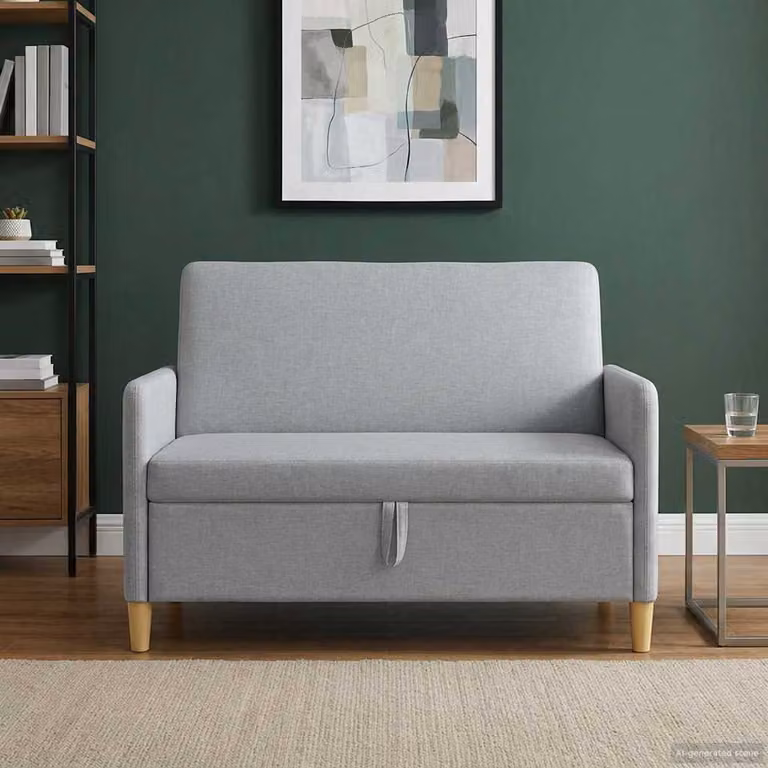 Divano moderno vidaXL con contenitore apribile in tessuto, L: 122 cm, P: 78 cm, H: 87 cm, Grigio