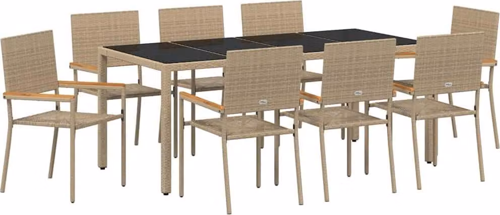 Set da Pranzo per Giardino 9 pcs Beige polyrattan