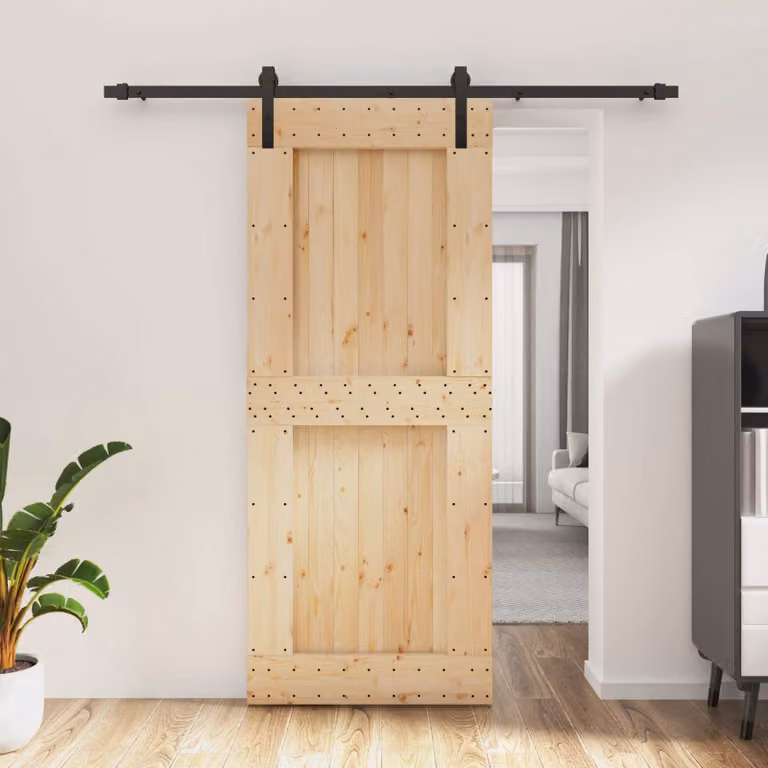 Porta scorrevole moderna vidaXL in legno e acciaio, colore marrone e nero, L: 85 cm, H: 210 cm