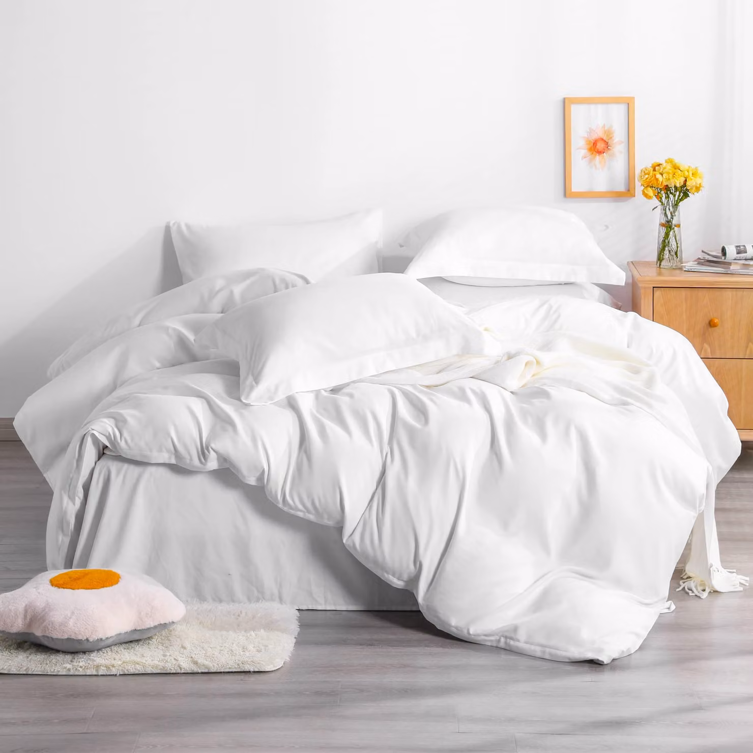 Set di lenzuola matrimoniali super king in microfibra, colore bianco, con cerniera