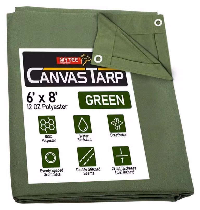 Telo in tela verde, resistente, idrorepellente, dimensioni 6 piedi x 8 piedi, peso 12 once