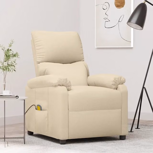 Poltrona Relax Recliner vidaXL in Tessuto Beige con Braccioli e Struttura in Metallo e Legno