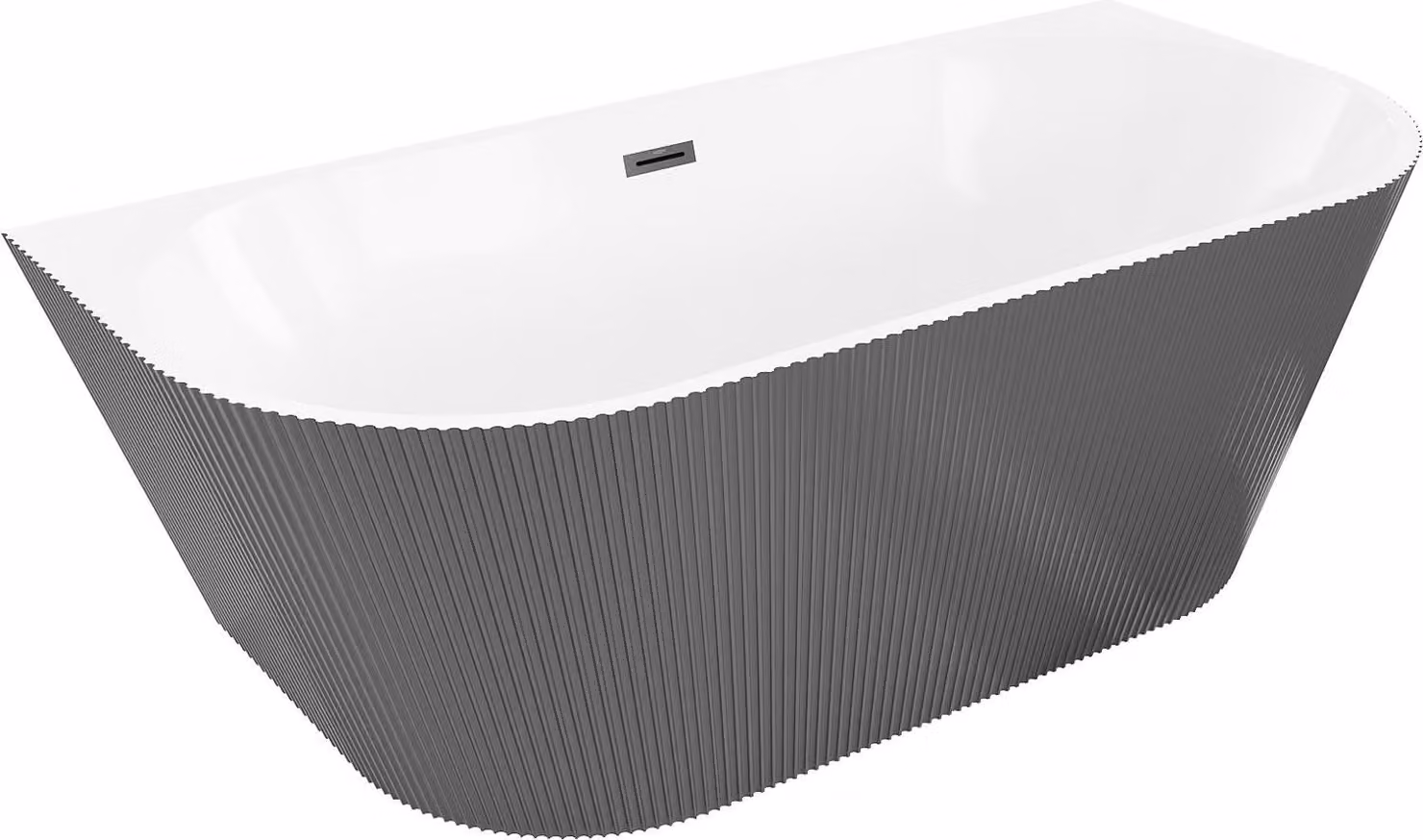 Mexen Oris vasca da bagno freestanding contro il muro scanalata 150 x 75 cm, bianca/grigia, troppo pieno nero - 52871507562-70