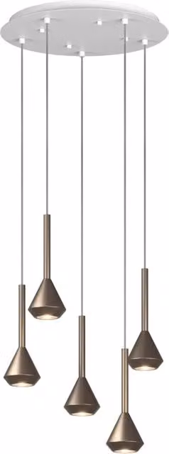 Lampadario Moderno Aygo Tondo Metallo Bianco E Bronzo 5 Luci Gu10