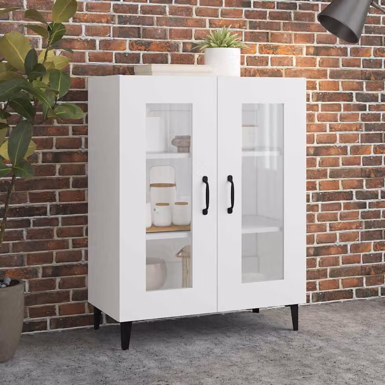 Credenza bianca vidaXL in legno multistrato e vetro per soggiorno o sala da pranzo L: 69,5 cm, P: 34 cm, H: 90 cm