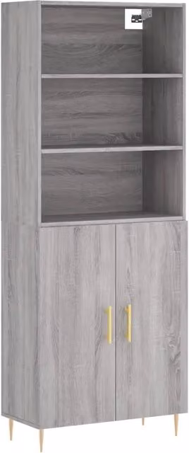 Credenza Buffet da pranzo moderna in legno multistrato Grigio Sonoma L: 69,5 cm, P: 34 cm, H: 180 cm