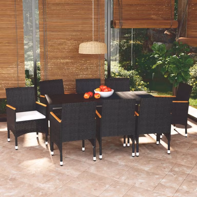 Maison Exclusive - Set da pranzo da giardino 9 pezzi con cuscini in polyrattan nero