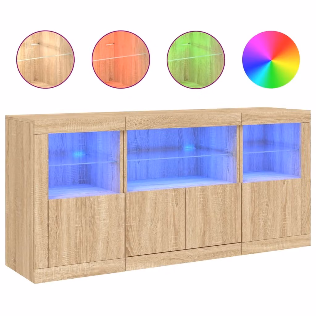 Credenza con Luci LED Rovere Sonoma 142,5x37x67 cm