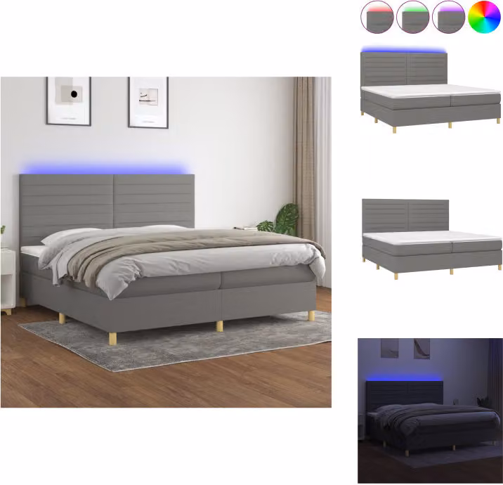 vidaXL Letto a molle con materasso e tessuto LED grigio scuro 200x200 cm - Letti e strutture letto