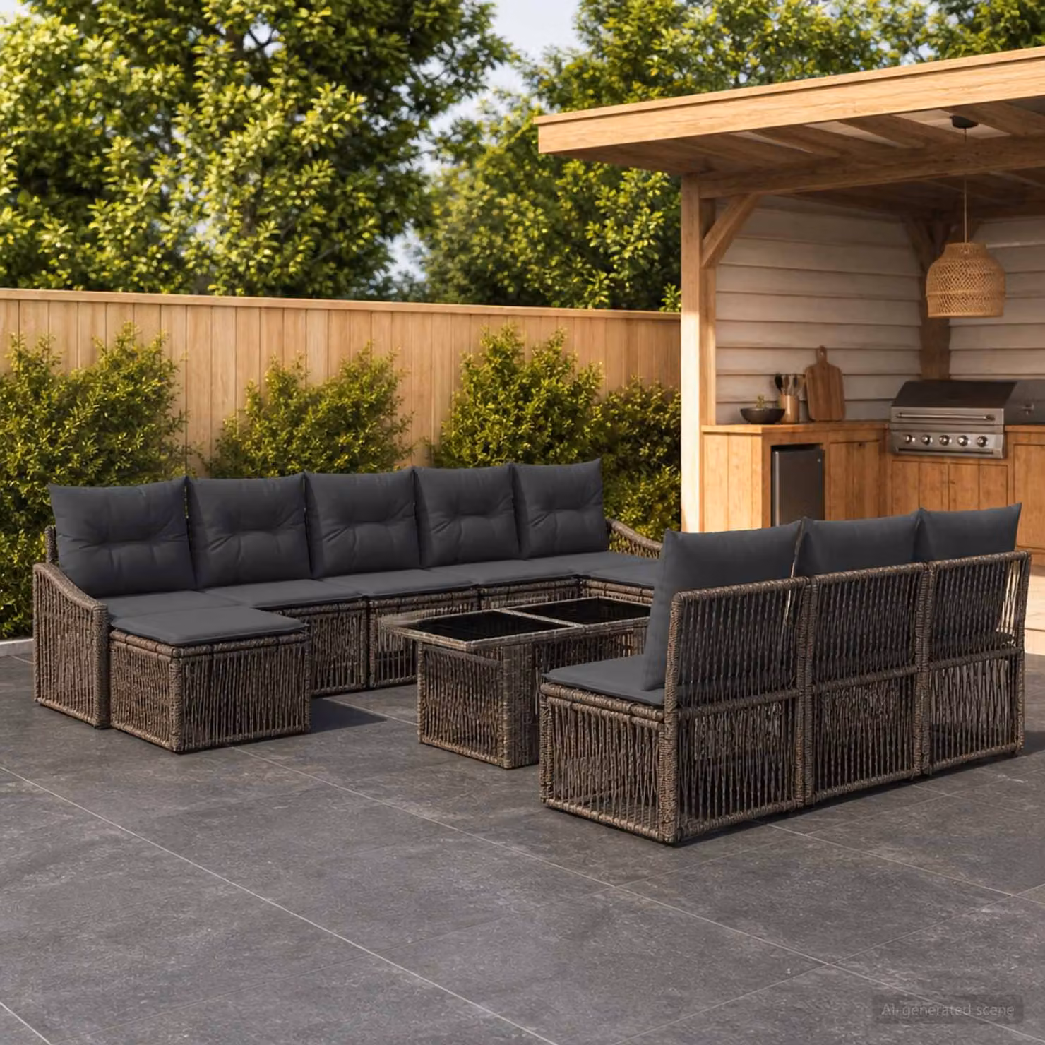 Set Divano da Giardino vidaXL 11 Pezzi in Polyrattan Grigio e Antracite con Cuscini e Tavolino in Vetro