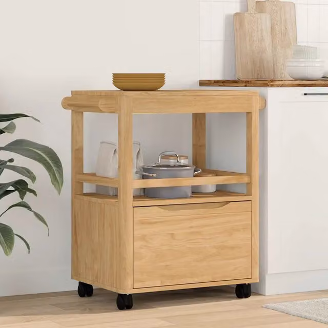 Carrello da cucina moderno vidaXL in legno di pino marrone cerato L: 72,5 cm, P: 45 cm, H: 80 cm