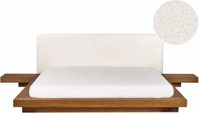 Letto ad acqua BELIANI in stile giapponese con struttura in legno di frassino e testata in tessuto bouclé, L/P: 180 x 200 cm, colori marrone e bianco – 1