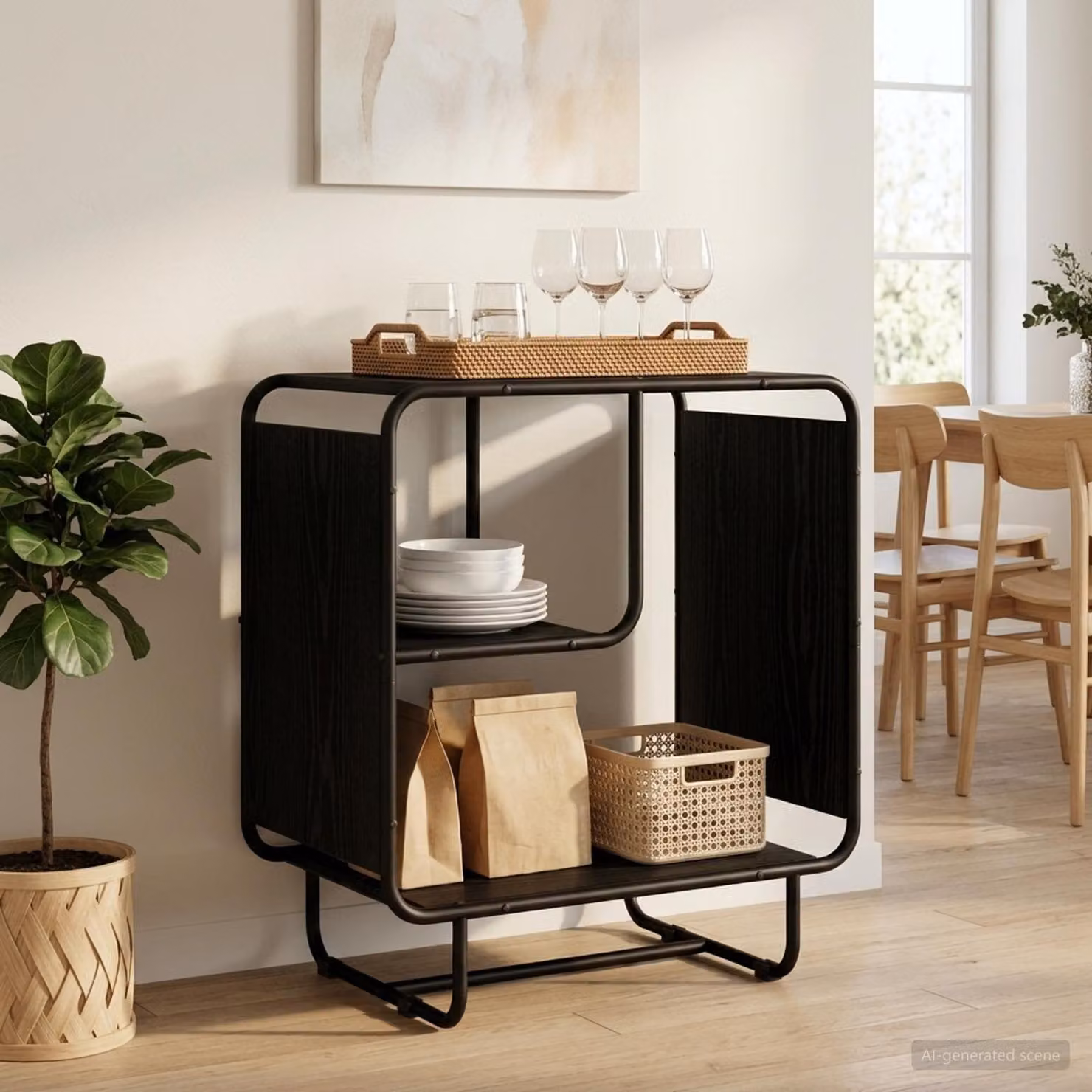 Credenza stile industrial vidaXL in legno ingegnerizzato e metallo, colore nero, L: 60 cm, P: 37.5 cm, H: 64.5 cm