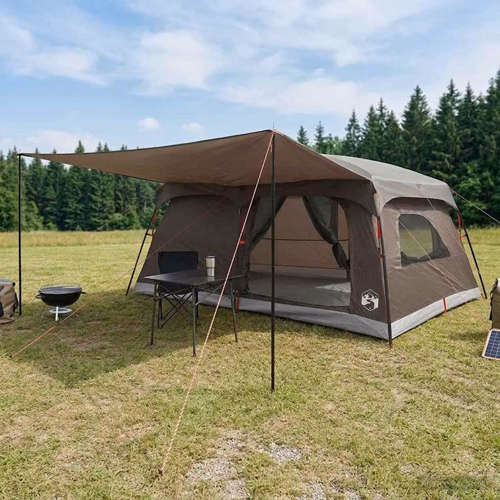Tenda Familiare vidaXL per 16 persone in Poliestere e Acciaio, Marrone e Grigio, L: 508 cm, P: 405 cm, H: 240 cm
