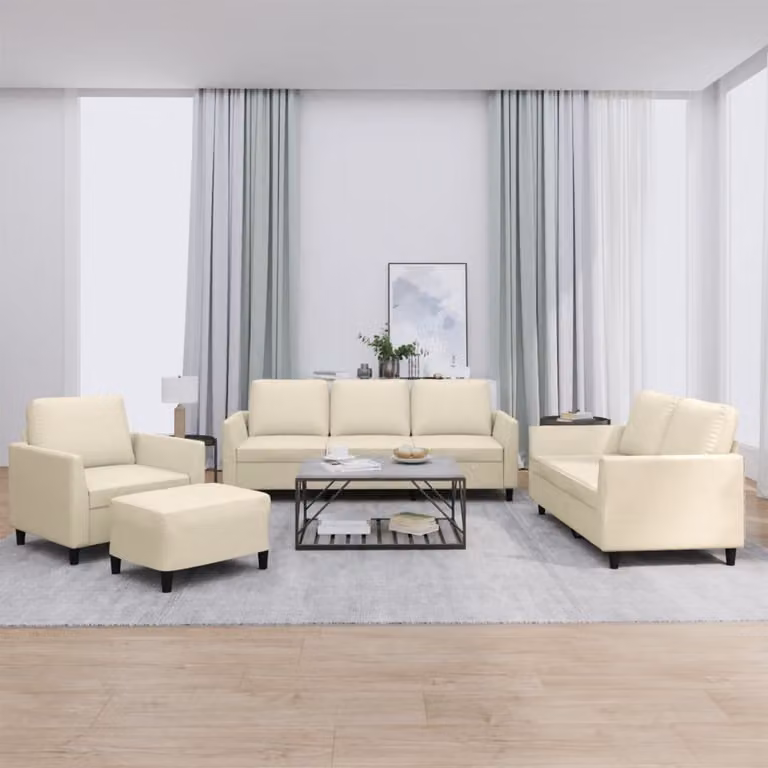Maison Exclusive - Set divano 4 pezzi con cuscini in ecopelle color crema