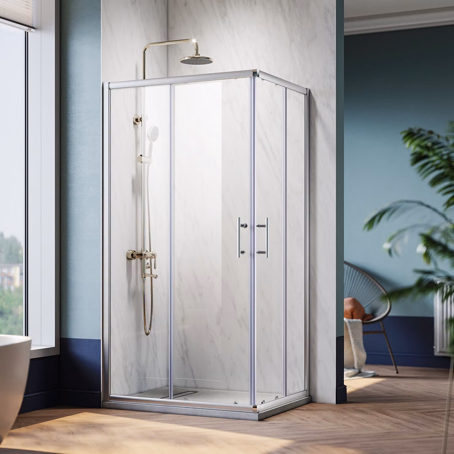 SONNI cabina doccia 70 x 76 cm ingresso angolare doppia porta scorrevole doccia ESG vetro funzione di sgancio rapido protezione dagli schizzi