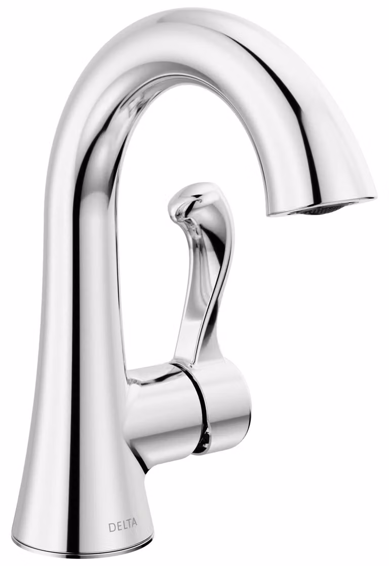 Miscelatore monocomando per lavabo, cromato, con arco alto, completo di raccordi di collegamento