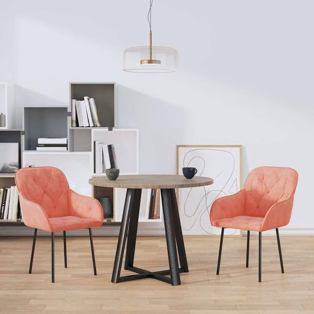 Set di 2 sedie da pranzo vidaXL in velluto rosa con braccioli e struttura in metallo per soggiorno e cucina